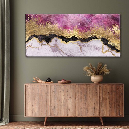 Cuadro Decorativo Canvas Mármol rosa y dorado 80x40