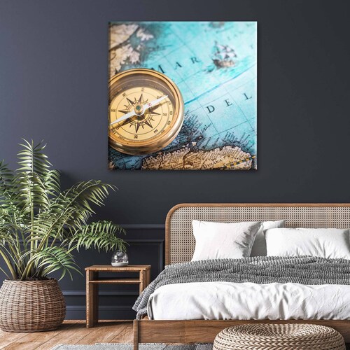 Cuadro Decorativo Canvas Brújula antigua 100x100