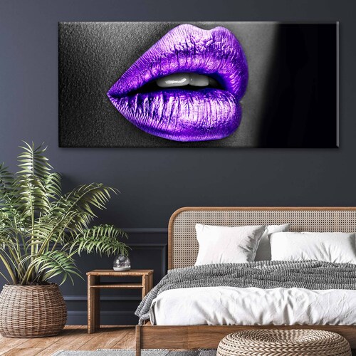 Cuadro Decorativo Canvas Labios morados 200x100