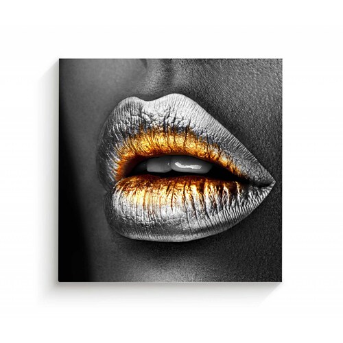 Cuadro Decorativo Canvas Labios plata 130x130