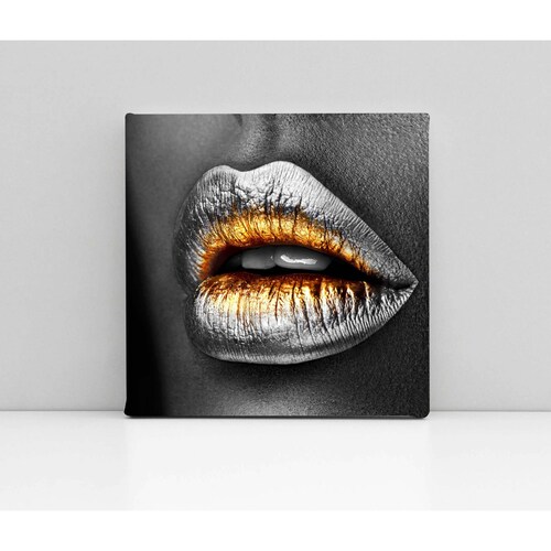 Cuadro Decorativo Canvas Labios plata 130x130