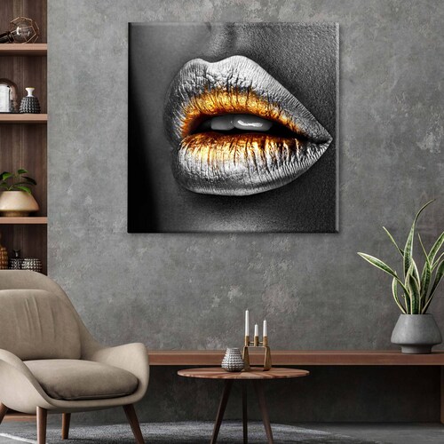 Cuadro Decorativo Canvas Labios plata 130x130