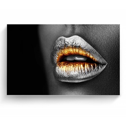 Cuadro Decorativo Canvas Labios plata 150x100