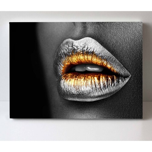 Cuadro Decorativo Canvas Labios plata 150x100