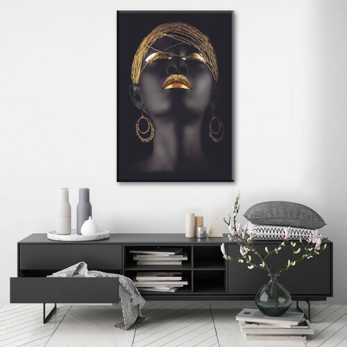 Cuadro Decorativo Canvas Mujer labios dorados 100x50