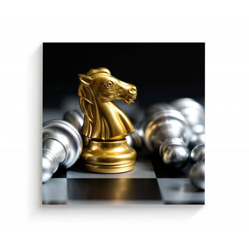 Cuadro Decorativo Canvas Ajedrez caballo de oro 70x70