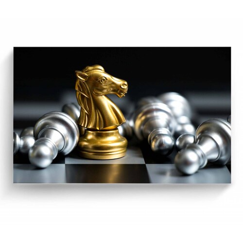 Cuadro Decorativo Canvas Ajedrez caballo de oro 180x120