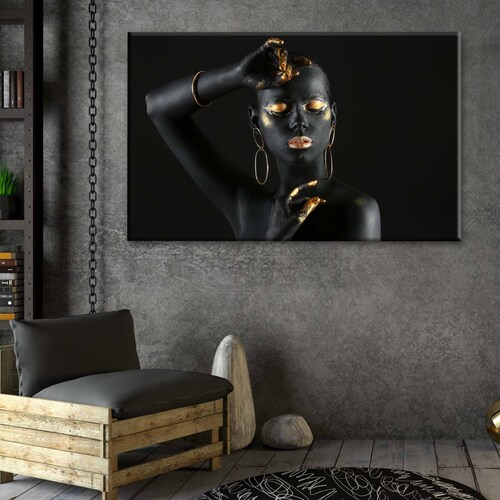 Cuadro Decorativo Canvas Mujer con pintura negra 105x70