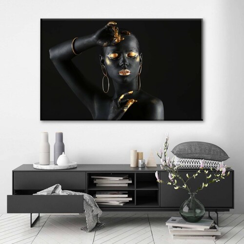 Cuadro Decorativo Canvas Mujer con pintura negra 105x70