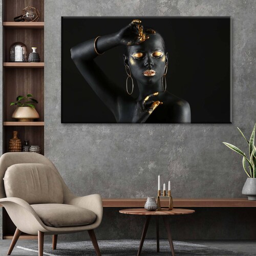 Cuadro Decorativo Canvas Mujer con pintura negra 105x70