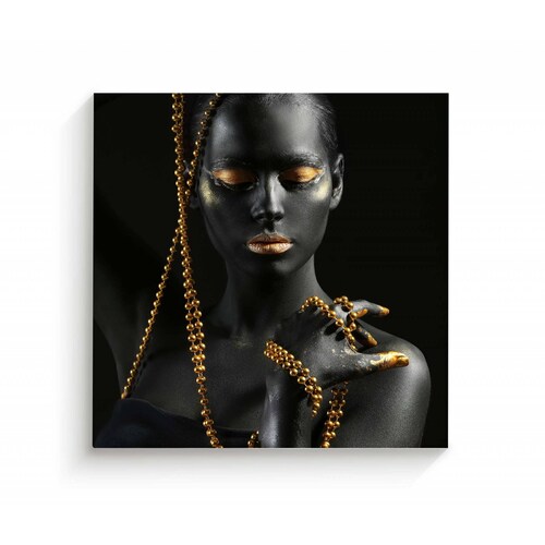 Cuadro Decorativo Canvas Mujer con perlas de oro 70x70