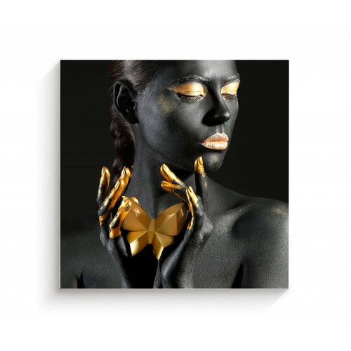 Cuadro Decorativo Canvas Mujer con negro y dorado 100x100
