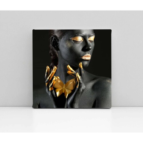 Cuadro Decorativo Canvas Mujer con negro y dorado 100x100