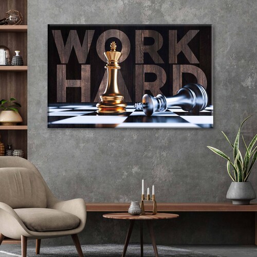 Cuadro Decorativo Canvas Ajedrez Trabaja duro 45x30