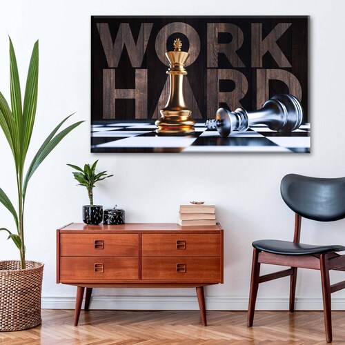 Cuadro Decorativo Canvas Ajedrez Trabaja duro 45x30