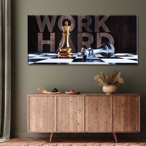 Cuadro Decorativo Canvas Ajedrez Trabaja duro 120x60