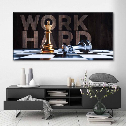 Cuadro Decorativo Canvas Ajedrez Trabaja duro 120x60