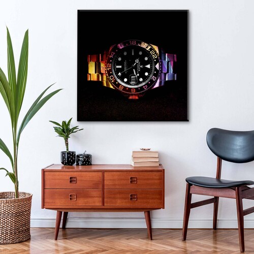 Cuadro Decorativo Canvas Reloj Rolex fondo negro 100x100