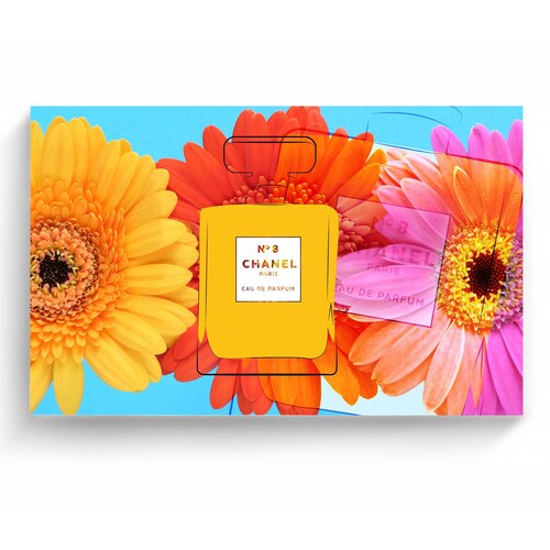 Cuadro Decorativo Canvas Perfume Chanel Amarillo 75x50