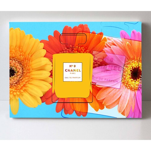 Cuadro Decorativo Canvas Perfume Chanel Amarillo 75x50