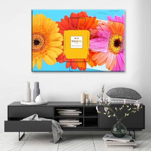 Cuadro Decorativo Canvas Perfume Chanel Amarillo 75x50