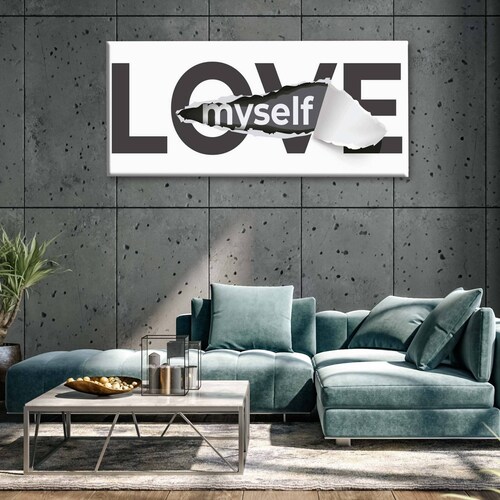 Cuadro Decorativo Canvas Frase "Me amo" 180x90