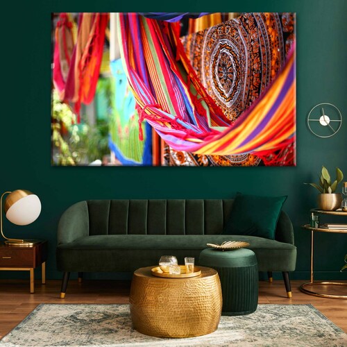 Cuadro Decorativo Canvas Hamaca bordados aztecas 45x30