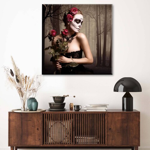 Cuadro Decorativo Canvas Catrina con rosas 30x30