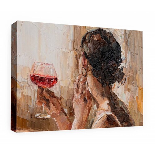 Cuadro Decorativo Canvas Óleo Mujer y Vino 150x100