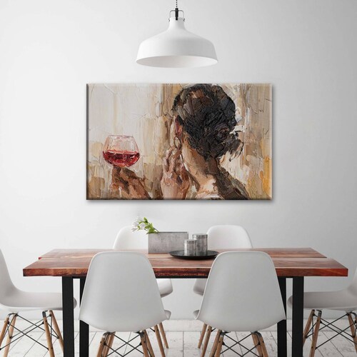 Cuadro Decorativo Canvas Óleo Mujer y Vino 150x100