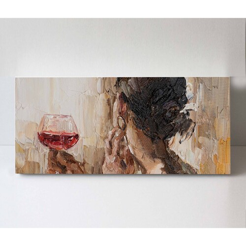 Cuadro Decorativo Canvas Óleo Mujer y Vino 100x50
