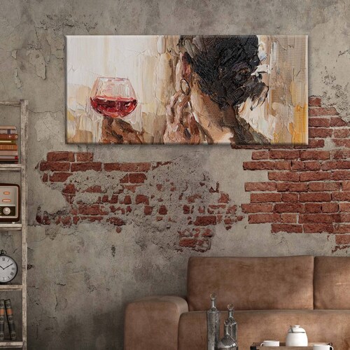 Cuadro Decorativo Canvas Óleo Mujer y Vino 100x50