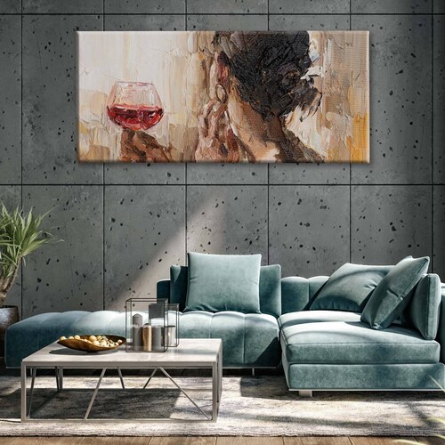 Cuadro Decorativo Canvas Óleo Mujer y Vino 100x50