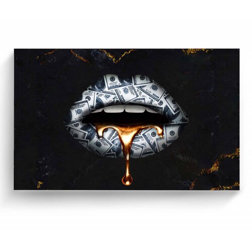 Cuadro Decorativo Canvas Labios de Dólar 135x90