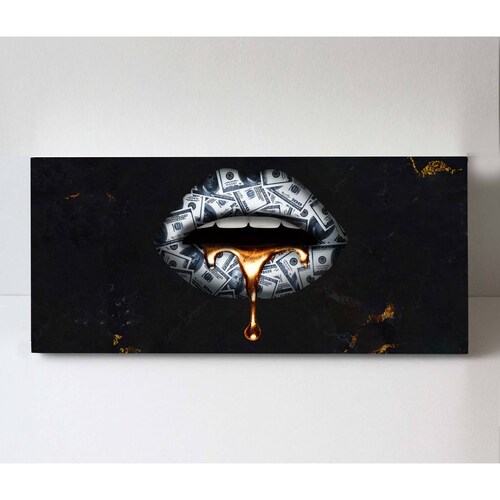 Cuadro Decorativo Canvas Labios de Dólar 80x40