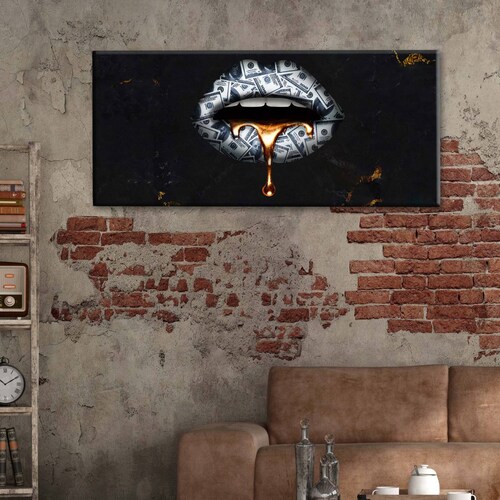 Cuadro Decorativo Canvas Labios de Dólar 120x60