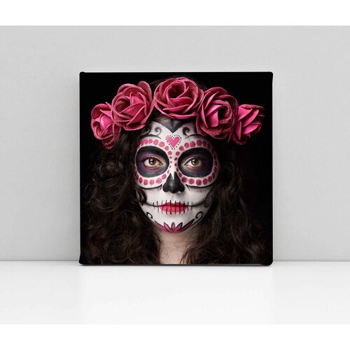 Cuadro Decorativo Canvas Catrina con flores 50x50