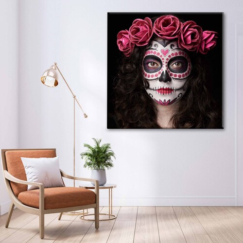 Cuadro Decorativo Canvas Catrina con flores 50x50