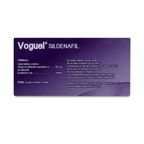 Sildenafil Voguel, Caja Con 4 Tabletas De 100 Mg, Maver 