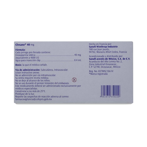 Clexane Sol. Iny. Caja Con 2 Jeringas Con Dispositivo De Seguridad 40 Mg / 0.4 Ml 