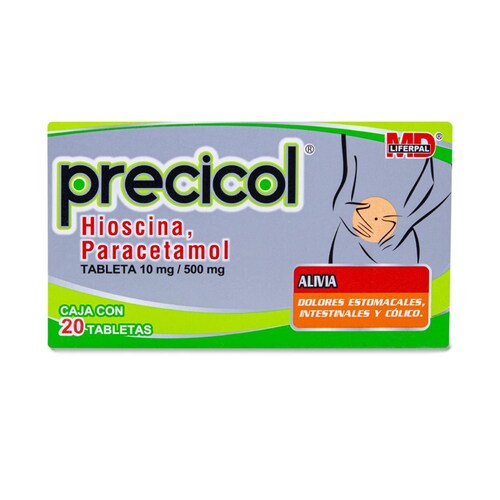 Precicol, Hioscina - Paracetamol, Caja Con 20 Tabs 10 Mg / 500 Mg, Liferpal Md 
