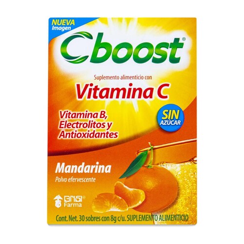 Vitamina C Grisi Farma Cboost Polvo Efervescente Sabor Mandarina Con 30 Sobres 8 G 