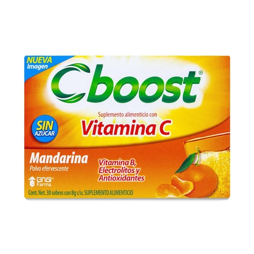 Vitamina C Grisi Farma Cboost Polvo Efervescente Sabor Mandarina Con 30 Sobres 8 G 
