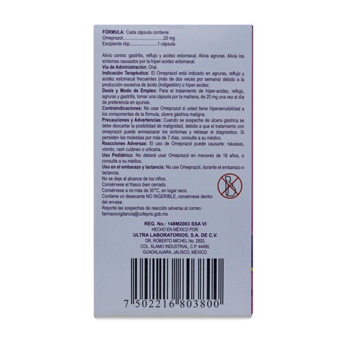 Omeprazol, Frasco Con 60 Capsulas De 20 Mg, Avivia 