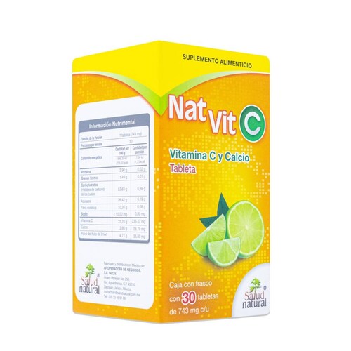 Nat Vit Vitamina C Y Calcio Frasco Con 30 Tabs, Salud Natural 