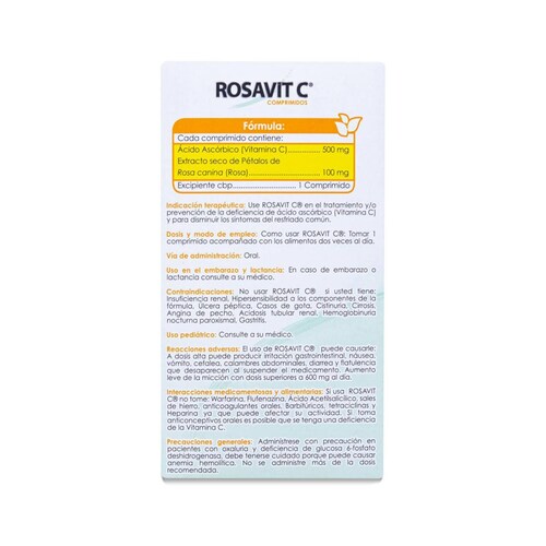 Rosavit C Acido Ascorbico, Rosa Canina Frasco Con 60 Comprimidos, Cmd 