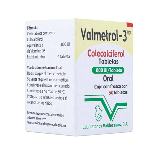 Valmetrol 3 Colecalciferol, 50 Caps 800 Ul, Valdecasas 