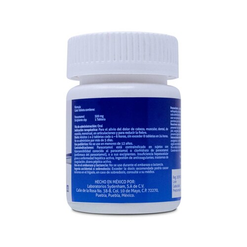 Paracetamol, Frasco Con 50 Tabs De 500 Mg, Sydenham 