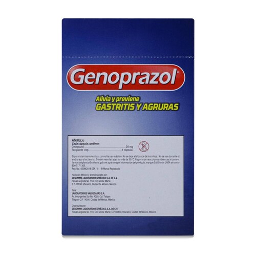 Genoprazol, Dispenser Con 7 Blisters Con 7 Caps C/U, Genomma Lab 