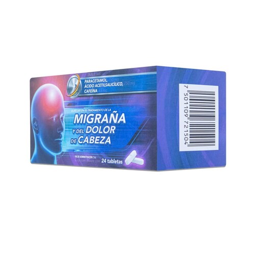 Paracetamol, Acido Acetilsalicilico, Cafeina Frasco Con 24 Tabs, Perrigo 